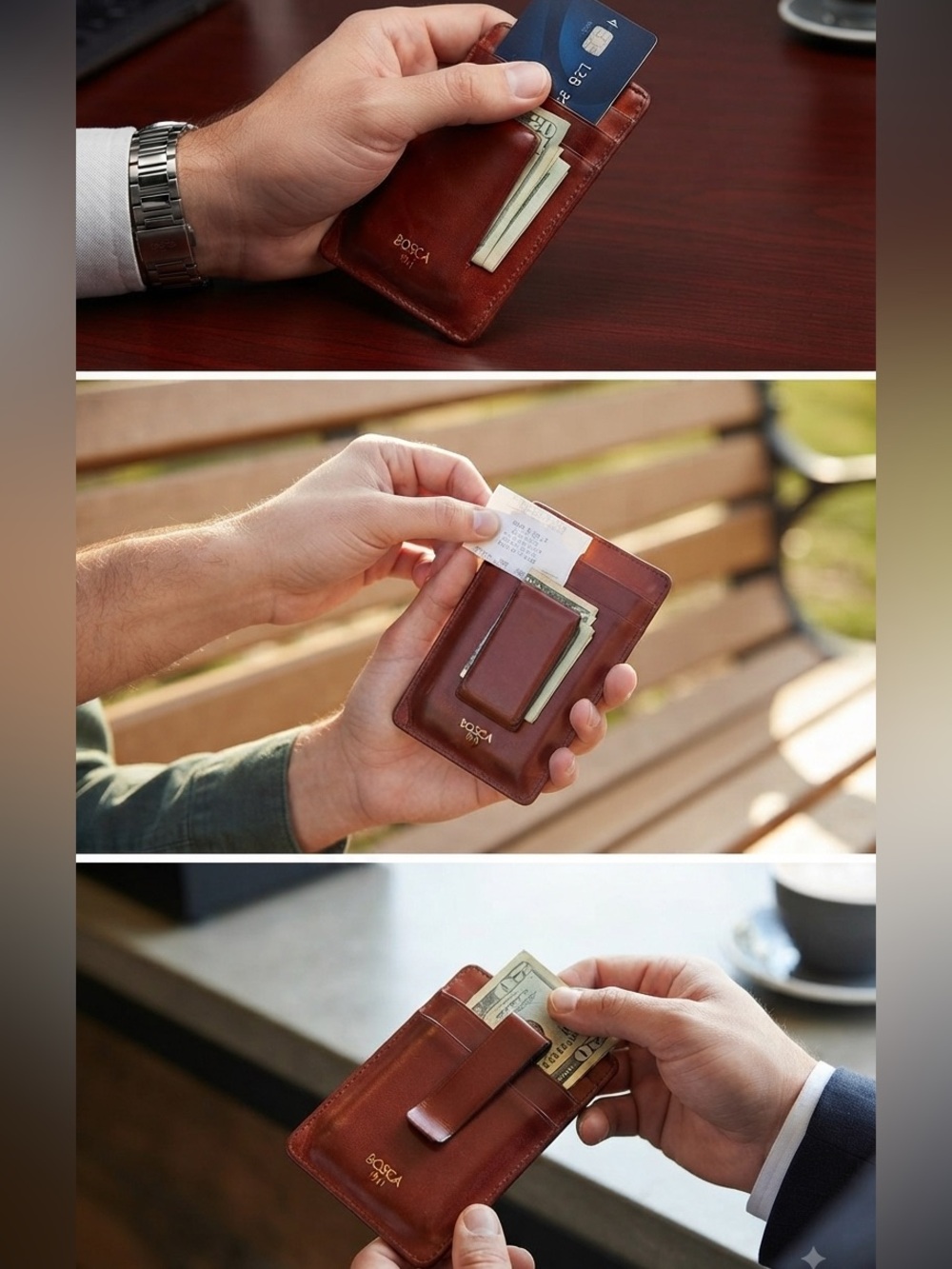 Boconi Slim Leather Card Wallet - Brown